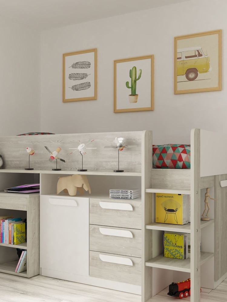 Flexa Kids Grey Avenue Kids Girona Mid Sleeper With Desk, Chest, Cupboard And Shelving - Image 1 of 3
