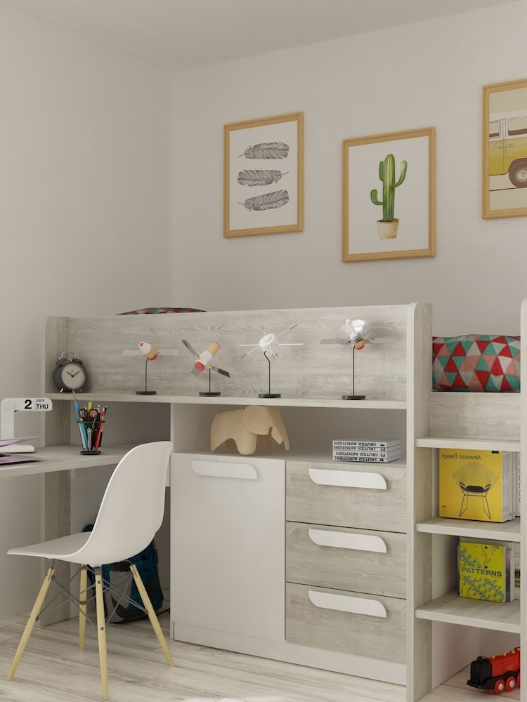 Flexa Kids Grey Avenue Kids Girona Mid Sleeper With Desk, Chest, Cupboard And Shelving - Image 2 of 3