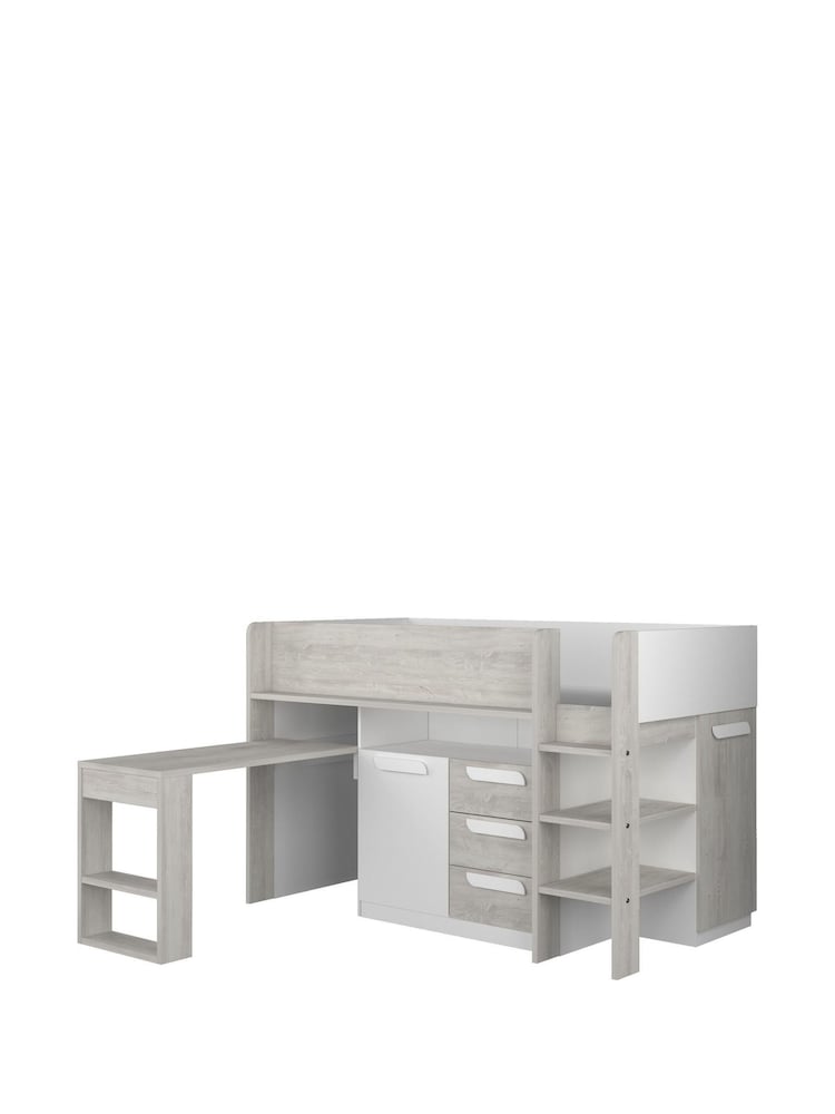 Flexa Kids Grey Avenue Kids Girona Mid Sleeper With Desk, Chest, Cupboard And Shelving - Image 3 of 3
