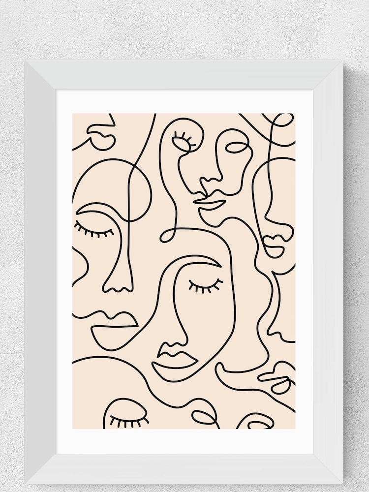 East End Prints White Single Line Faces Print - Image 1 of 3