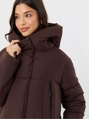 Threadbare Brown Petite Showerproof Maxi Puffer Coat - Image 3 of 5