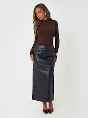 Threadbare Black Faux Leather Maxi Skirt - Image 1 of 5