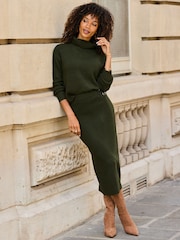 Sosandar Green Knitted Roll Neck Jumper - Image 3 of 5
