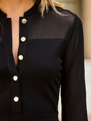 Sosandar Black Mesh Panel Ponte Fit & Flare Dress - Image 5 of 5