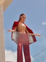 Red Linen Wide Leg Trousers - Image 1 of 6
