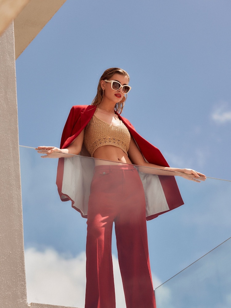 Red Linen Wide Leg Trousers - Image 1 of 6
