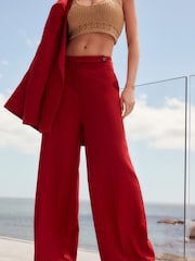 Red Linen Wide Leg Trousers - Image 2 of 6
