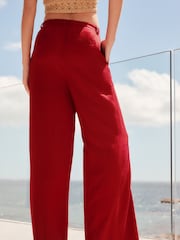 Red Linen Wide Leg Trousers - Image 3 of 6