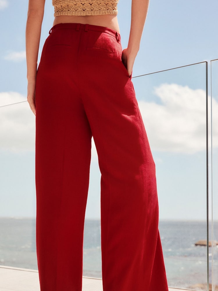 Buy Red Linen Wide Leg Trousers from the Next UK online shop