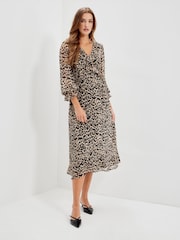 Finery Natural Veronica Chiffon Ruffle Midi Dress - Image 2 of 5