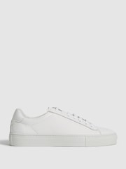 Reiss White Finley Lace Up Leather Trainers - Image 1 of 6