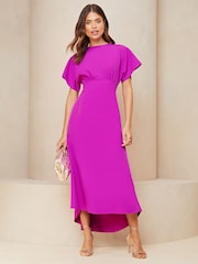 Lipsy Pink Flutter Sleeve Underbust Midi Dress - Image 1 of 4