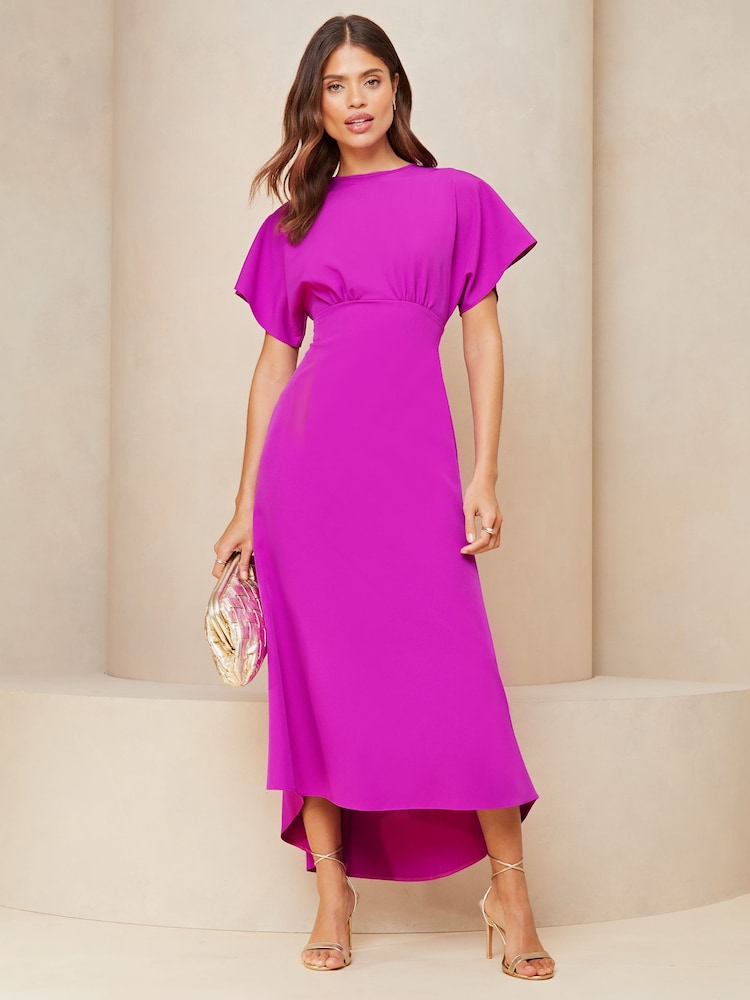 Lipsy Pink Flutter Sleeve Underbust Midi Dress - Image 1 of 4 Lipsy Pink Flutter Sleeve Underbust Midi Dress - Image 1 of 4