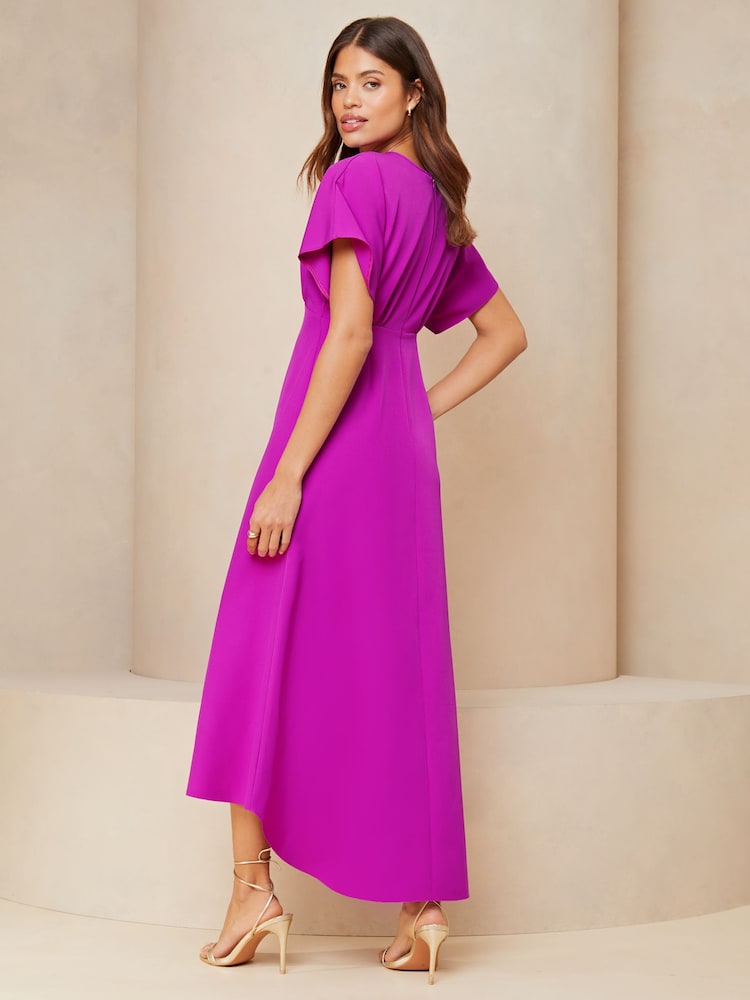 Lipsy Pink Flutter Sleeve Underbust Midi Dress - Image 2 of 4 Lipsy Pink Flutter Sleeve Underbust Midi Dress - Image 2 of 4