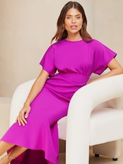 Lipsy Pink Flutter Sleeve Underbust Midi Dress - Image 3 of 4