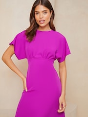 Lipsy Pink Flutter Sleeve Underbust Midi Dress - Image 4 of 4