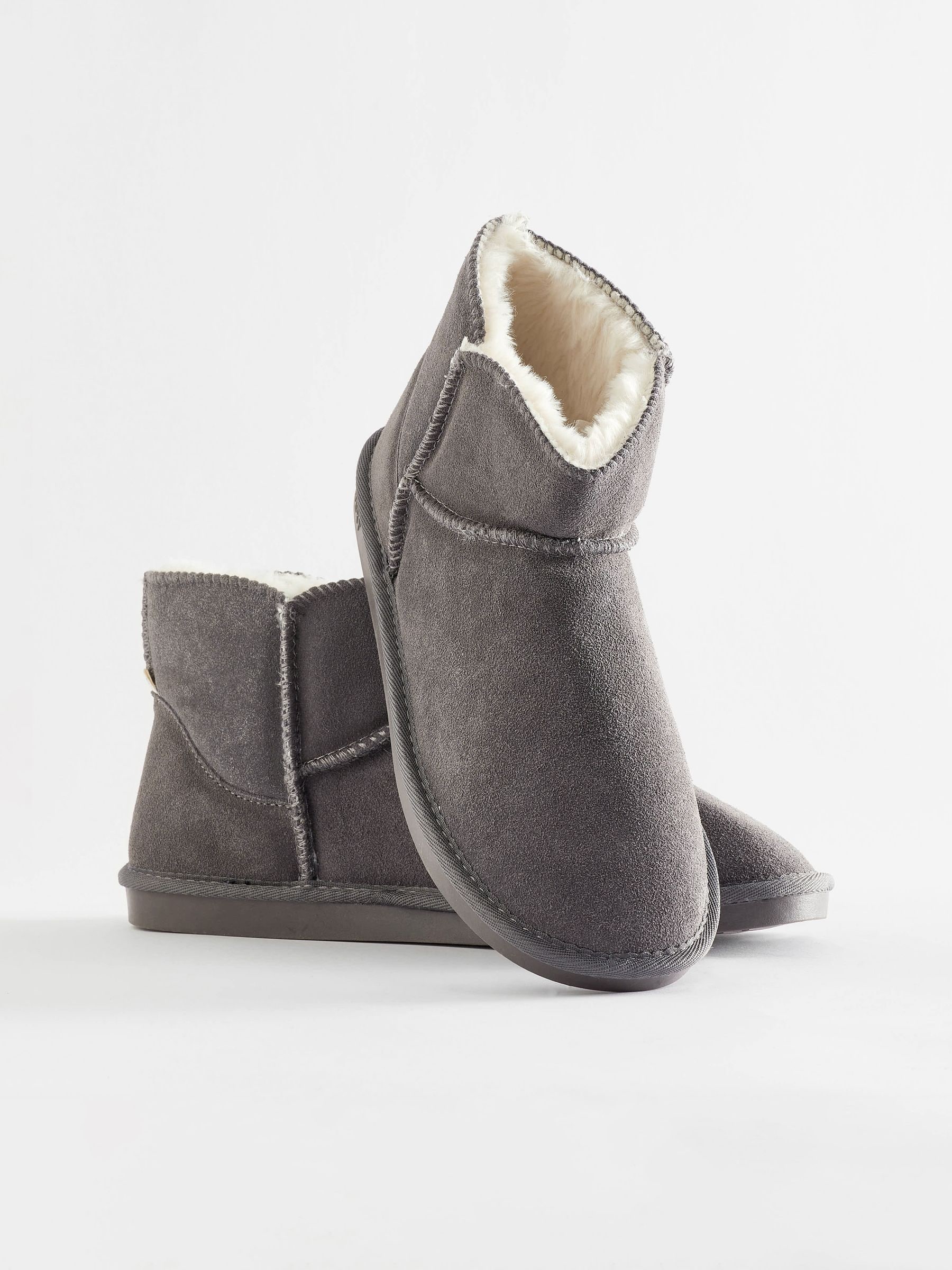 Grey Faux Fur Lined Suede Slipper Boots