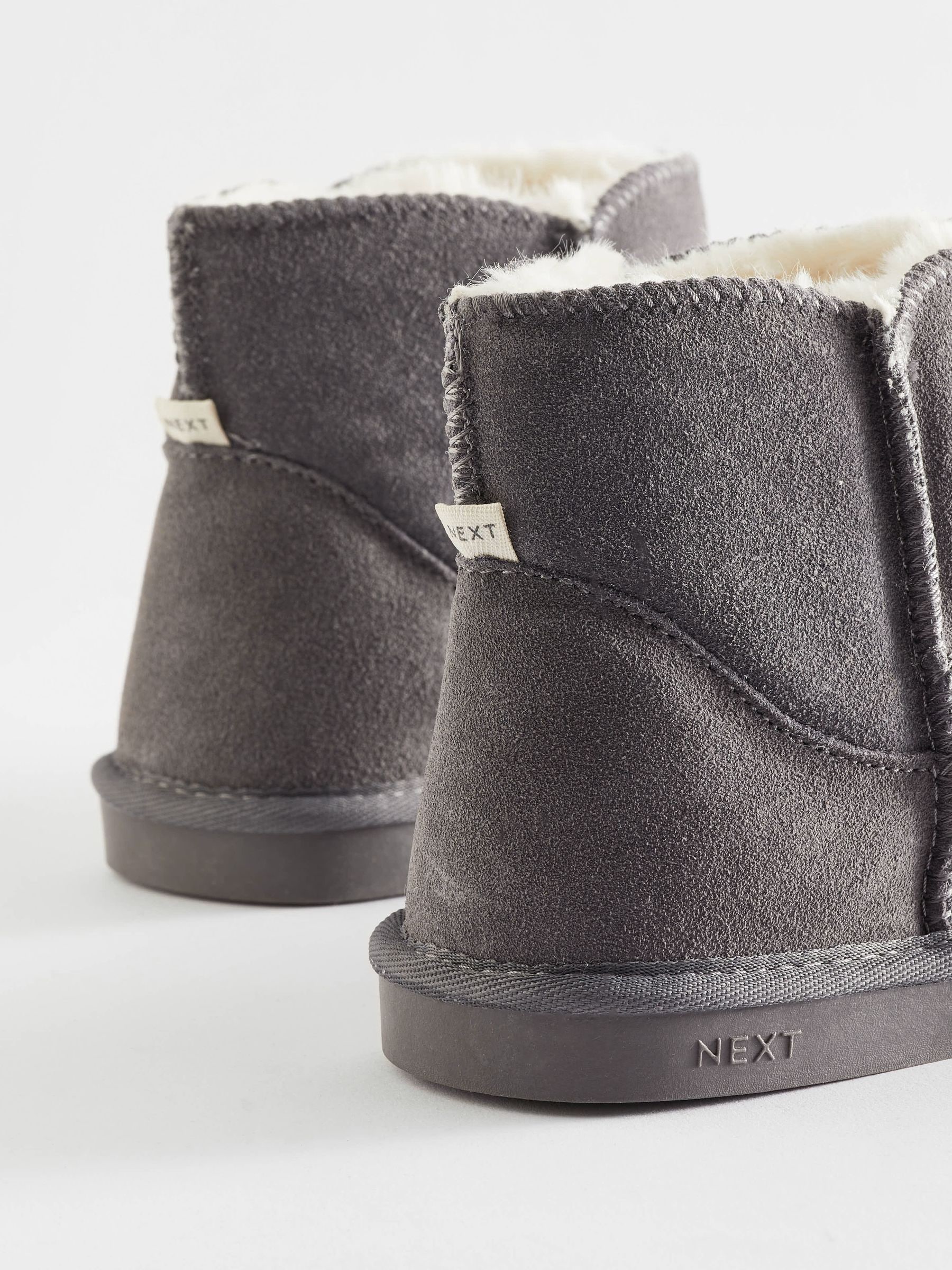 Grey Faux Fur Lined Suede Slipper Boots