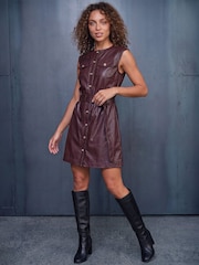 Roman PU Belted Dress - Изображение 3 4