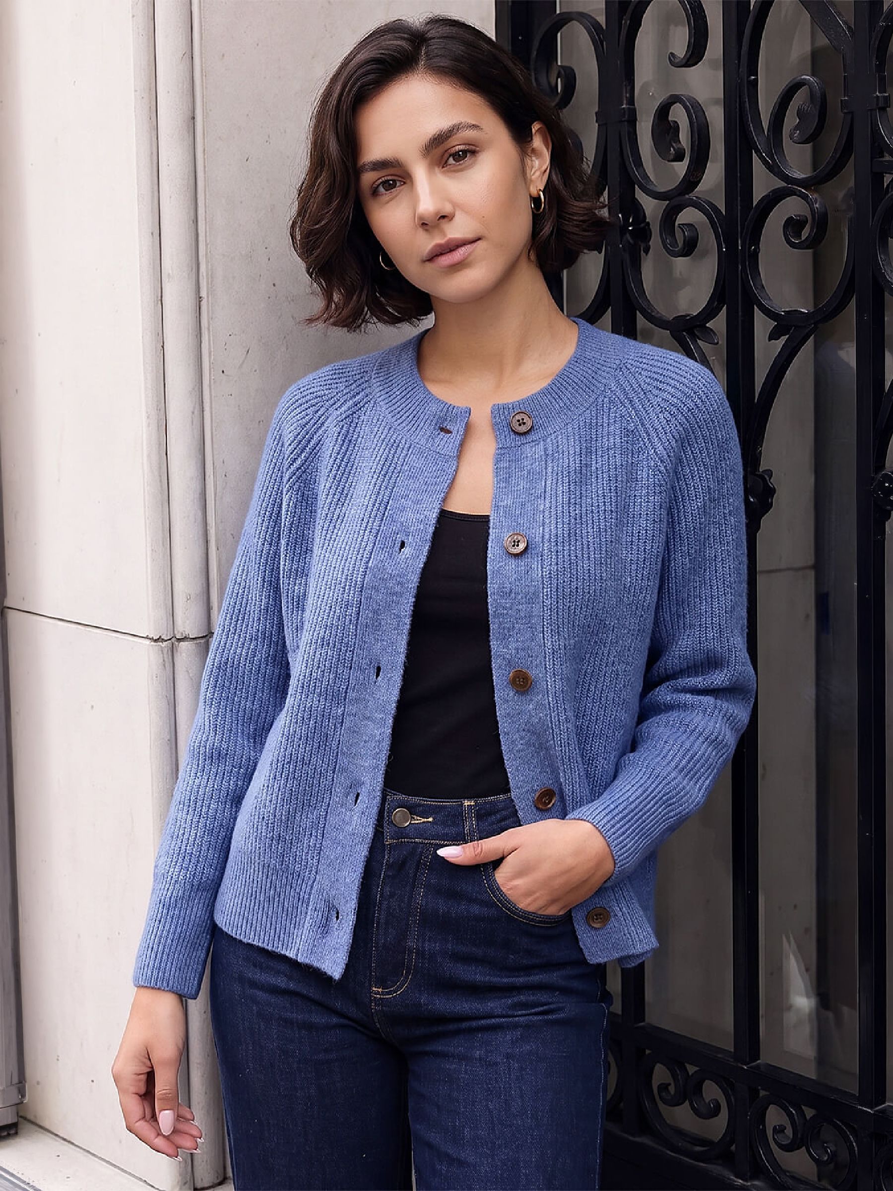 Roman Women's Soft Knit Cardigan Sweater in Blue | Size: 18 - Image 2