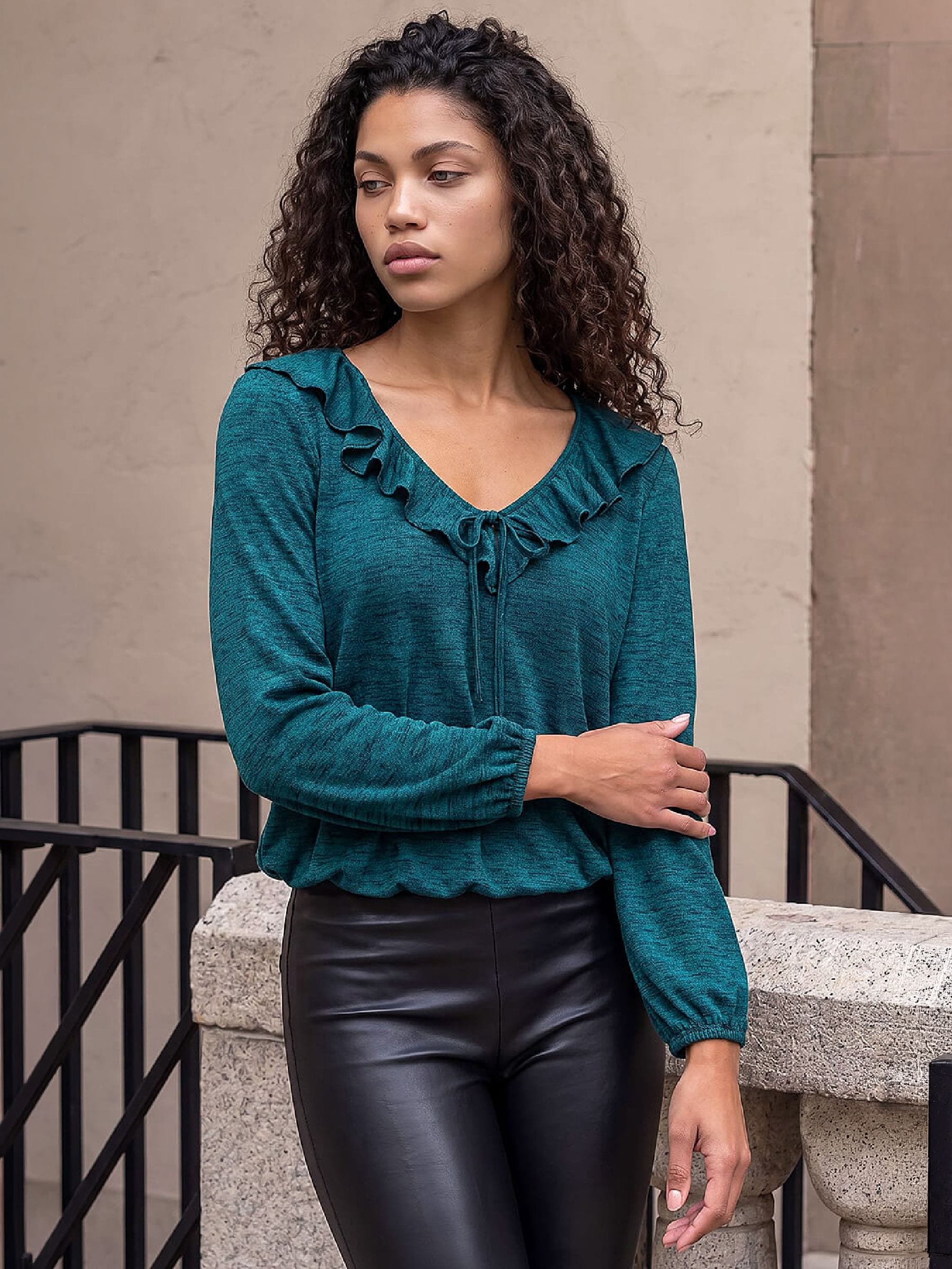 Roman Petite Women's Teal Frill Front Top Size 18 - Image 6