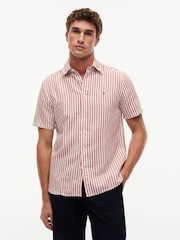 Tommy Hilfiger Orange Regular Linen Blend Bengal Stripe Short Sleeve Shirt - Image 1 of 5