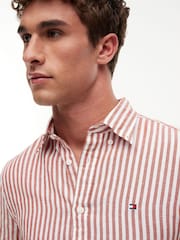 Tommy Hilfiger Orange Regular Linen Blend Bengal Stripe Short Sleeve Shirt - Image 4 of 5