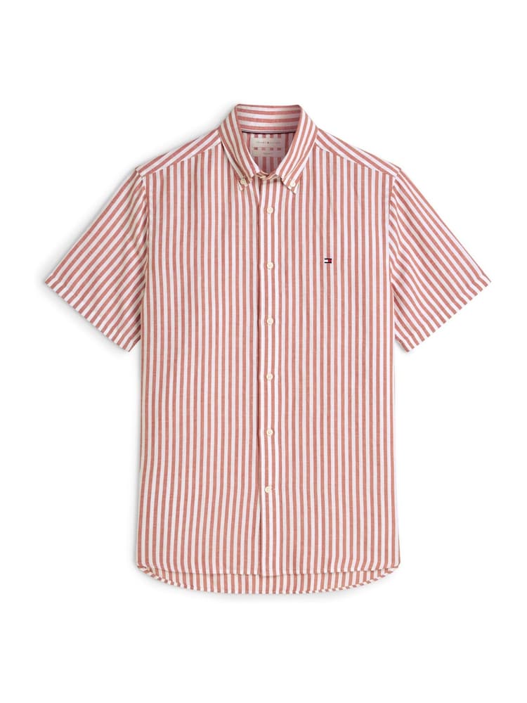 Tommy Hilfiger Orange Regular Linen Blend Bengal Stripe Short Sleeve Shirt - Image 5 of 5 Tommy Hilfiger Orange Regular Linen Blend Bengal Stripe Short Sleeve Shirt - Image 5 of 5