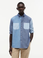 Tommy Hilfiger Blue Relaxed Fit Colour-Blocked Chambray Shirt - Image 1 of 5