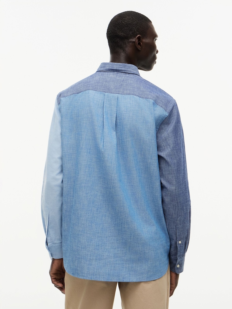 Tommy Hilfiger Blue Relaxed Fit Colour-Blocked Chambray Shirt - Image 2 of 5 Tommy Hilfiger Blue Relaxed Fit Colour-Blocked Chambray Shirt - Image 2 of 5