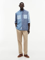 Tommy Hilfiger Blue Relaxed Fit Colour-Blocked Chambray Shirt - Image 3 of 5