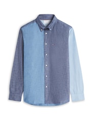 Tommy Hilfiger Blue Relaxed Fit Colour-Blocked Chambray Shirt - Image 5 of 5