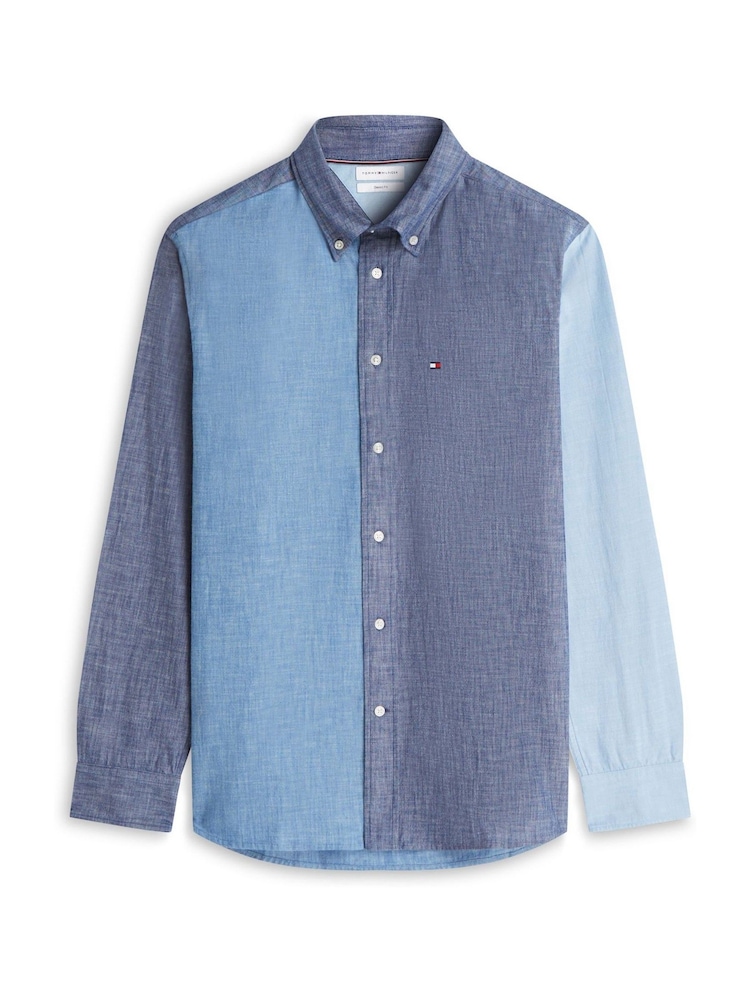 Tommy Hilfiger Blue Relaxed Fit Colour-Blocked Chambray Shirt - Image 5 of 5 Tommy Hilfiger Blue Relaxed Fit Colour-Blocked Chambray Shirt - Image 5 of 5
