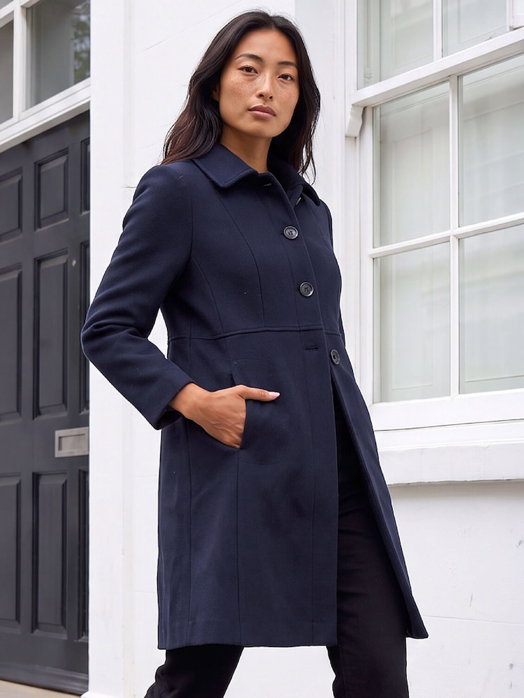 Roman Blue Petite Single Breasted Pocket Coat - Image 1 of 4 Roman Blue Petite Single Breasted Pocket Coat - Image 1 of 4