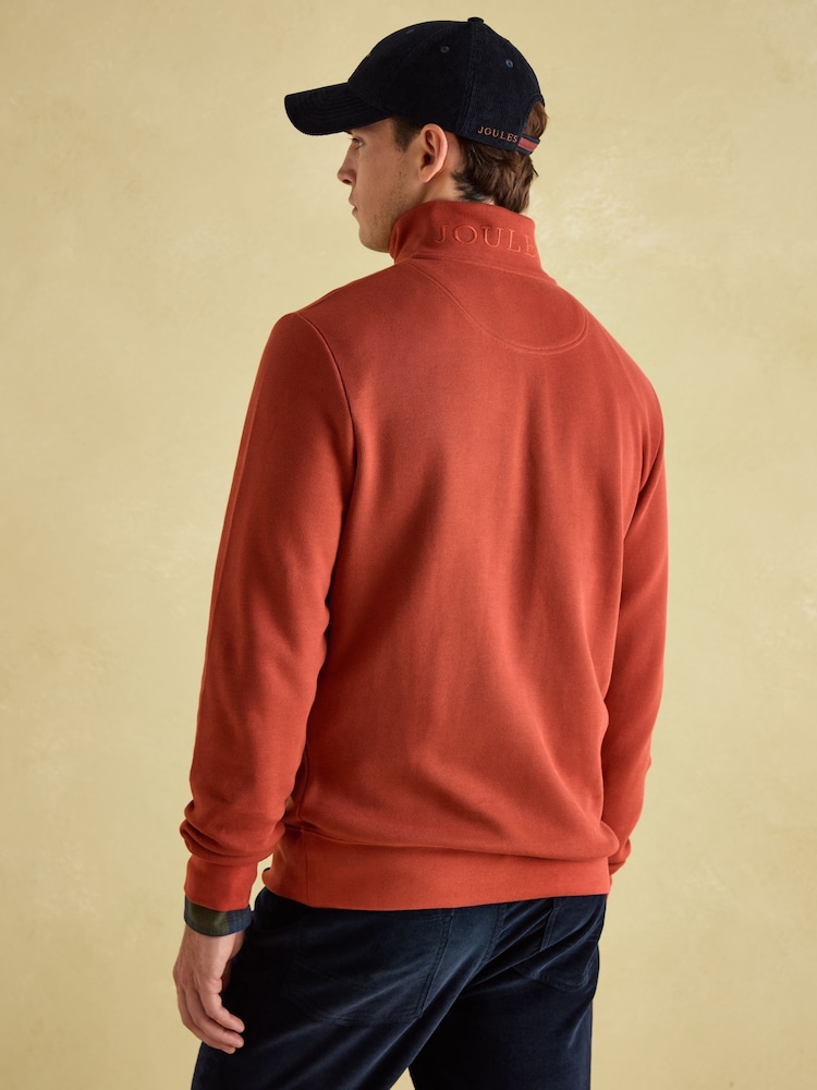 Joules Alistair Orange Quarter Zip Cotton Sweatshirt - Image 2 of 9