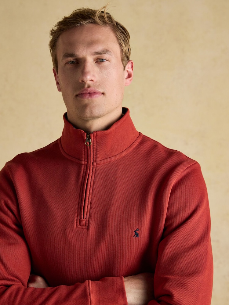 Joules Alistair Orange Quarter Zip Cotton Sweatshirt - Image 4 of 9