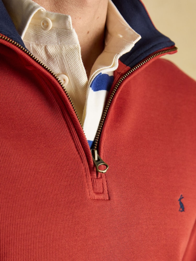 Joules Alistair Orange Quarter Zip Cotton Sweatshirt - Image 6 of 9