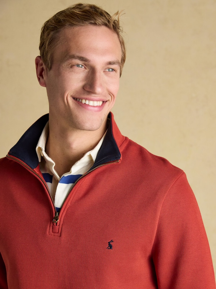 Joules Alistair Orange Quarter Zip Cotton Sweatshirt - Image 7 of 9