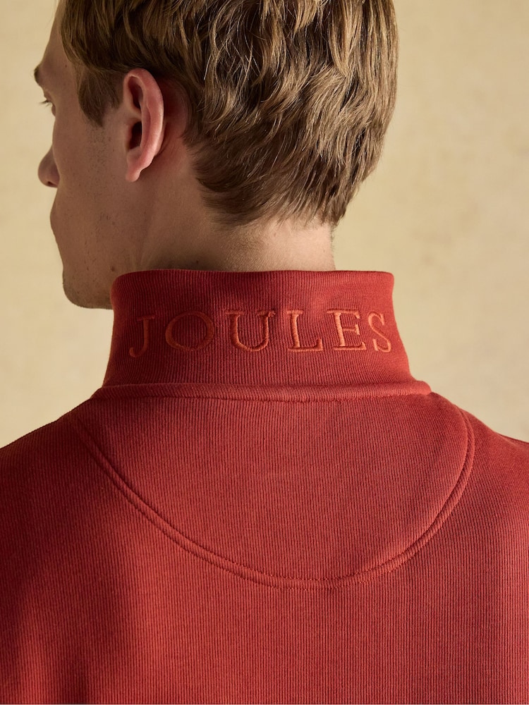 Joules Alistair Orange Quarter Zip Cotton Sweatshirt - Image 8 of 9