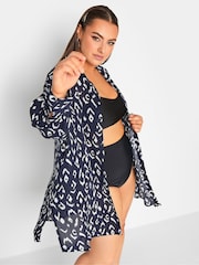 Yours Curve Blue Ikat Crinkle Beach Shirt - Image 1 of 4