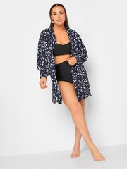 Yours Curve Blue Ikat Crinkle Beach Shirt - Image 2 of 4
