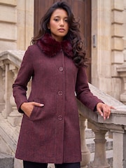 Roman Red Petite Fur Collar Coat - Image 1 of 4