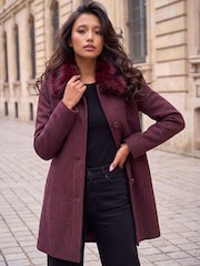 Roman Red Petite Fur Collar Coat - Image 3 of 4