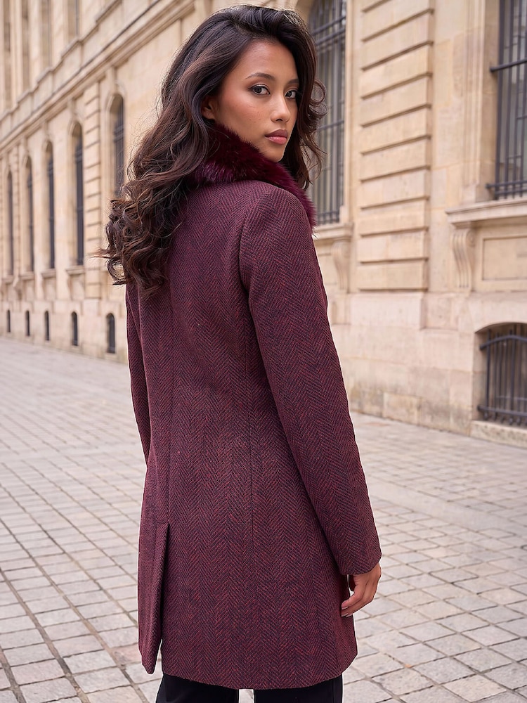 Roman Red Petite Fur Collar Coat - Image 4 of 4 Roman Red Petite Fur Collar Coat - Image 4 of 4