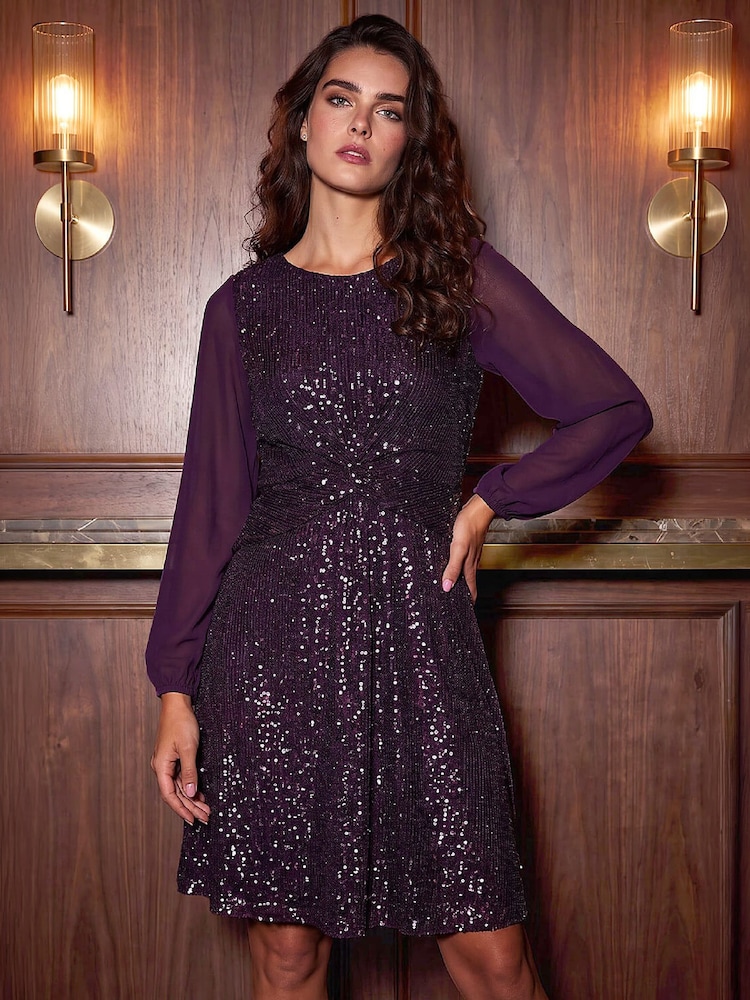 Roman Purple Petite Twist Sequin Dress - Image 1 of 4 Roman Purple Petite Twist Sequin Dress - Image 1 of 4