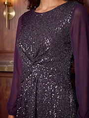 Roman Purple Petite Twist Sequin Dress - Image 4 of 4