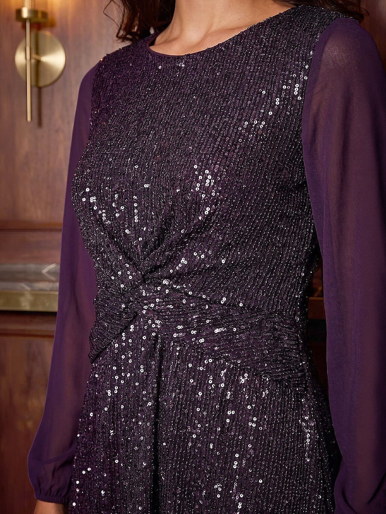 Roman Purple Petite Twist Sequin Dress - Image 4 of 4 Roman Purple Petite Twist Sequin Dress - Image 4 of 4
