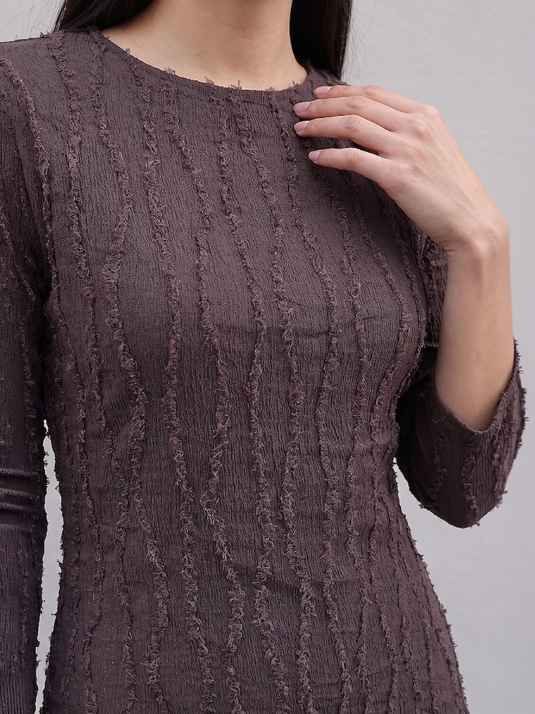 Roman Brown Textured Midi Dress - Image 4 of 4 Roman Brown Textured Midi Dress - Image 4 of 4