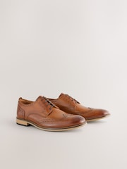 Tan Brown Standard Fit Leather Contrast Sole Brogue Shoes - Image 1 of 8
