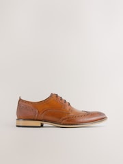 Tan Brown Standard Fit Leather Contrast Sole Brogue Shoes - Image 2 of 8